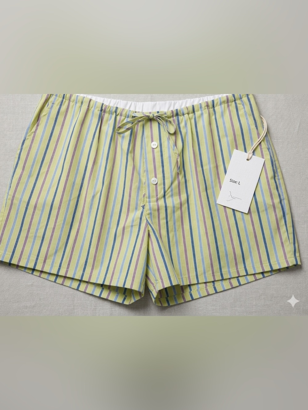Striped Drawstring Lounge Bermudas in Sage Green